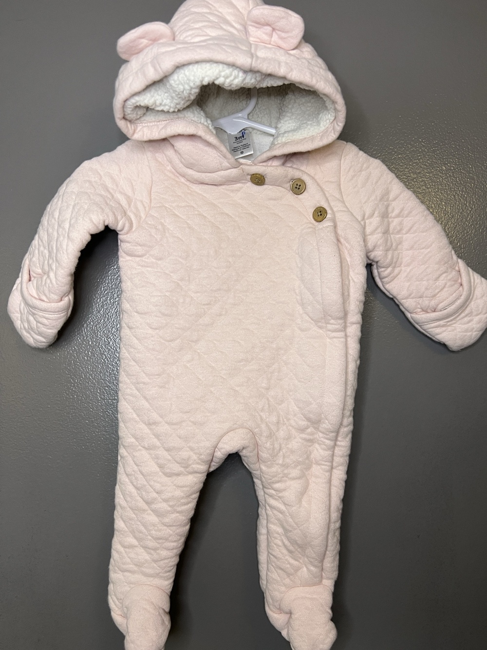 Carter's Snowsuit Girls 3 Months Pink Quilted Hooded Fleece Lined Footed (0-3M)